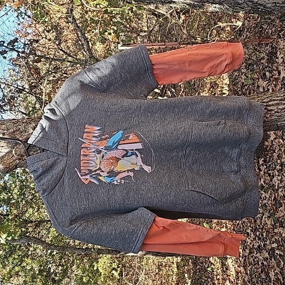 Marvel Spiderman Boys Size Large Gray Pullover Hoodie with Kangaroo Pocket New - Picture 2 of 13